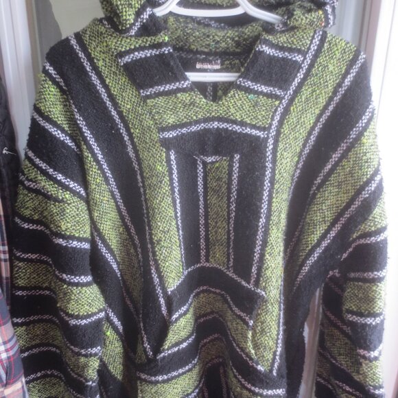 Hippie Baja Surfer Mexican Unisex Pullover Poncho Hoodie - Size L/XL - Picture 1 of 10